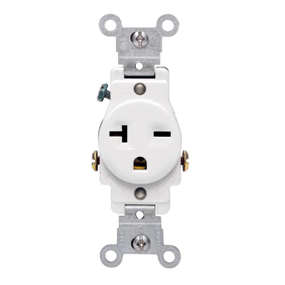 20 Amp Commercial Grade Double-Pole Single Outlet, White - Super Arbor