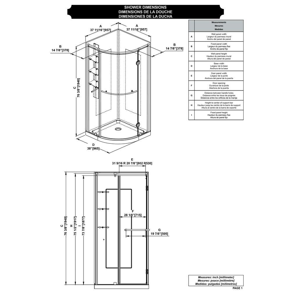 Glamour 38 in. x 73.90 in. Semi-Frameless Pivot Corner Shower Door in Satin Nickel with 38 in. x 38 in. Base in White - Super Arbor