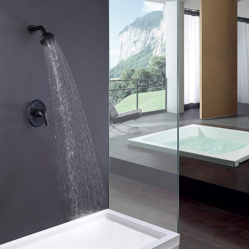 3-Spray Patterns 3.89 in. Wall Mount Fixed Shower Head Set in Matte Black - Super Arbor