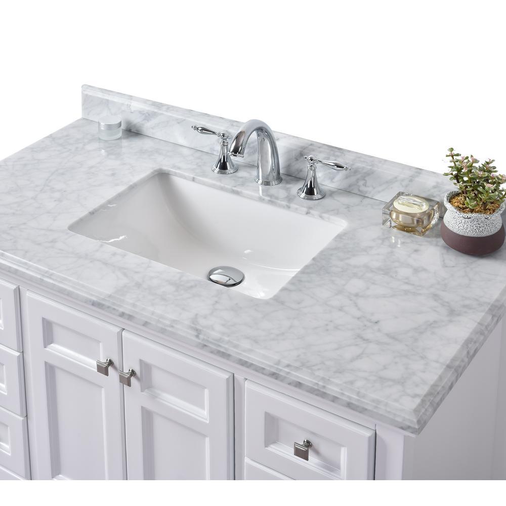 Luz 42 in. Single Bath Vanity in White with Marble Vanity Top in Carrara White with White basin - Super Arbor