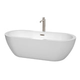 Soho 59.75 in. Acrylic Flatbottom Center Drain Soaking Tub in White with Floor Mounted Faucet in Brushed Nickel - Super Arbor