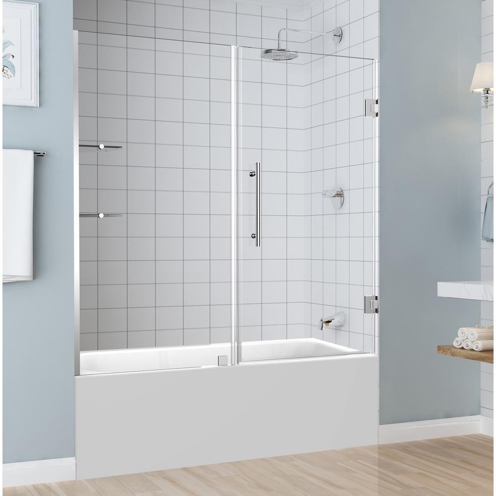 Belmore GS 59.25 in. to 60.25 in. x 60 in. Frameless Hinged Tub Door with Glass Shelves in Matte Black - Super Arbor