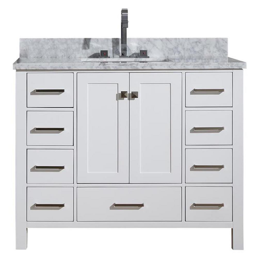 Cambridge 55 in. Bath Vanity in White with Marble Vanity Top in Carrara White with White Basin - Super Arbor