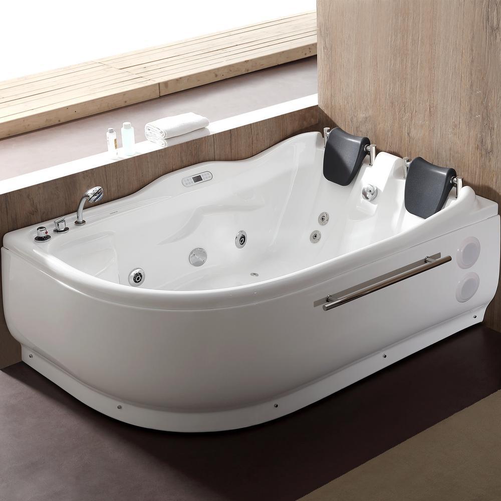 71 in. Acrylic Left Drain Corner Apron Front Whirlpool Bathtub in White - Super Arbor