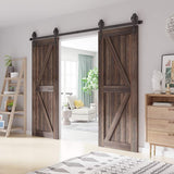 10 ft. /120 in. Frosted Black Sliding Barn Door Track and Hardware Kit for Double Doors with Non-Routed Floor Guide - Super Arbor