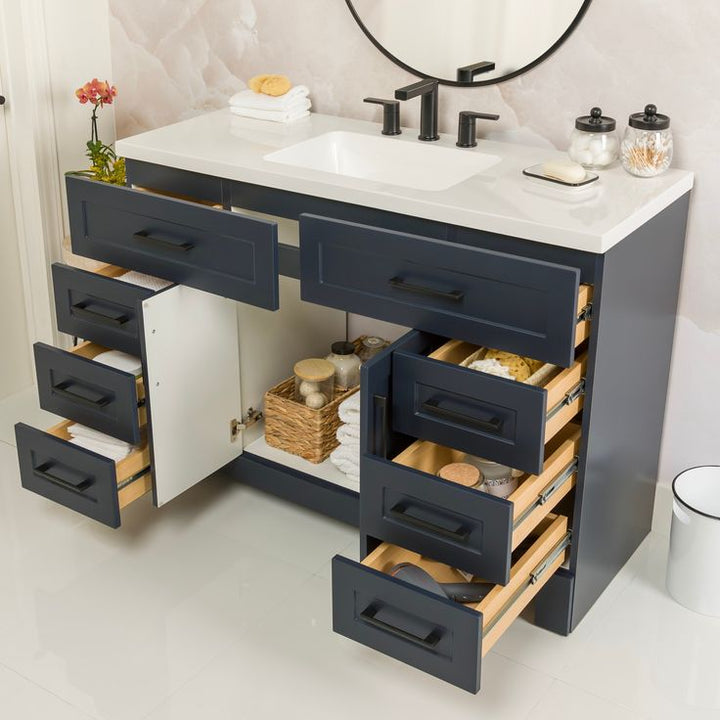 Style Selections Cauley 48-in Deep Blue Single Sink Bathroom Vanity with White Cultured Marble Top