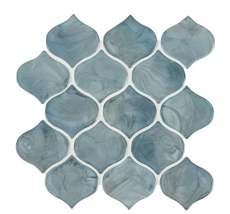 Blue Shimmer Arabesque 10 in. x 10.20 in. x 8 mm Glossy Glass Mesh-Mounted Mosaic Tile (7 sq. ft./Case)