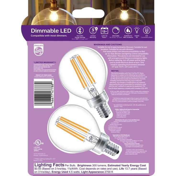 Philips 40-Watt Equivalent G16.5 LED Light Bulb Soft White Globe (2-Pack)