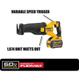 FLEXVOLT 60-Volt MAX Li-Ion Cordless Brushless Reciprocating Saw Kit with 20-Volt 4-1/2 in. to 5 in. Grinder (Tool Only)
