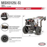 Simpson MegaShot MSH3125 -S 3200 PSI at 2.5 GPM HONDA GC190 Cold Water Pressure Washer
