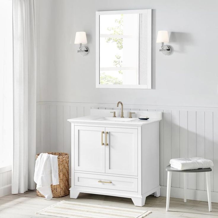 30-in Gray Single Sink Bathroom Vanity with White Engineered Stone Top (Mirror Included)