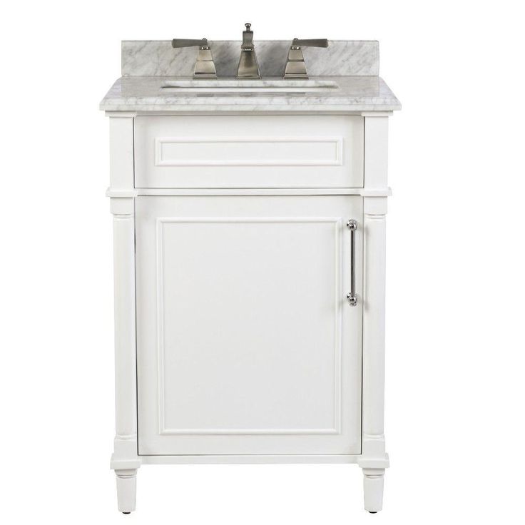 Aberdeen 24 in. W x 20 in. D Bath Vanity in White with Carrara Marble Top with White Sink