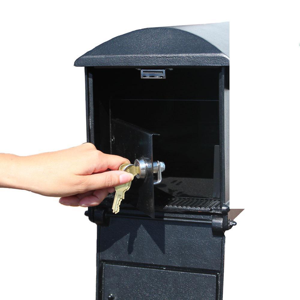 Lewiston Bronze Post Mount Locking Insert Mailbox with decorative Ornate Base and Pineapple Finial - Super Arbor