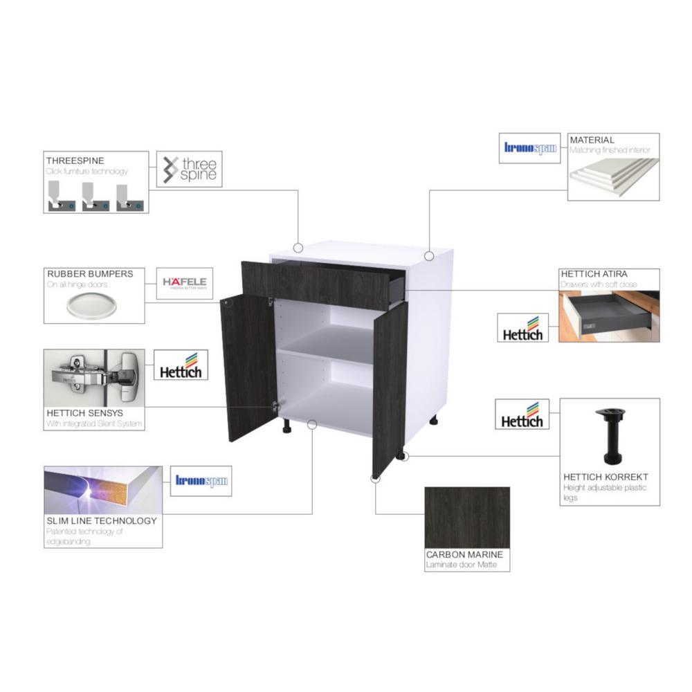 Ready to Assemble Standard 24 in. x 34-1/2 in. x 24 in. Drawer Base Cabinet in Carbon Marine Wood - Super Arbor