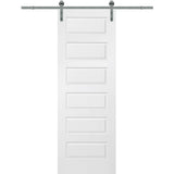 36 in. x 96 in. Rockport Molded Solid Core Primed MDF Smooth Surface Single Sliding Barn Door with Hardware Kit - Super Arbor