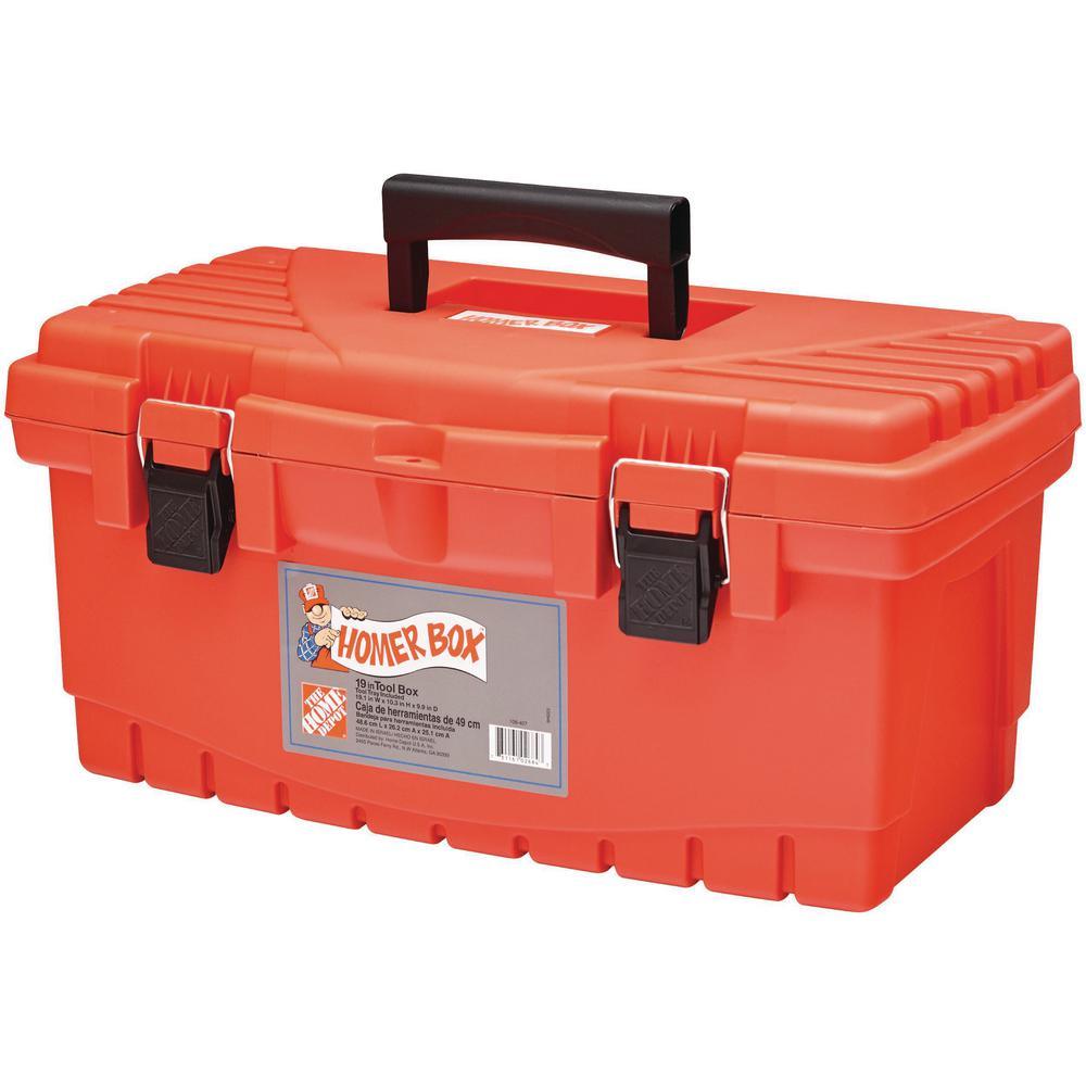 19 in. Plastic Portable Tool Box with Metal Latches and Removable Tool Tray - Super Arbor