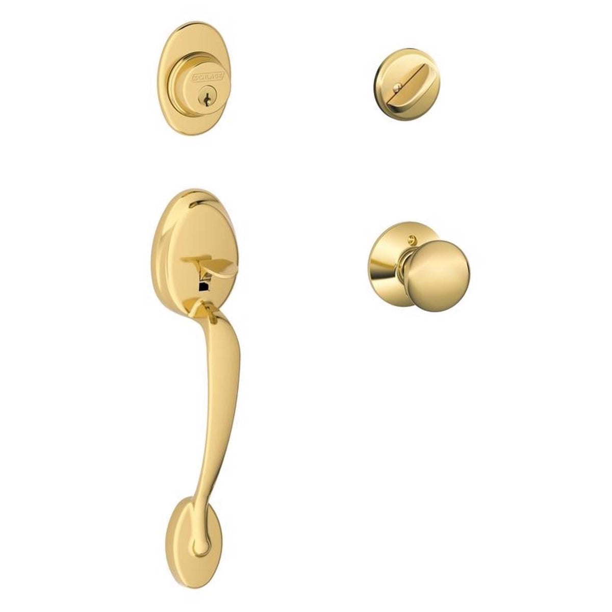 Schlage Plymouth Bright Brass Front Entry Handleset, ANSI Grade 2, Fits 1-3/8 to 1-3/4 in Doors