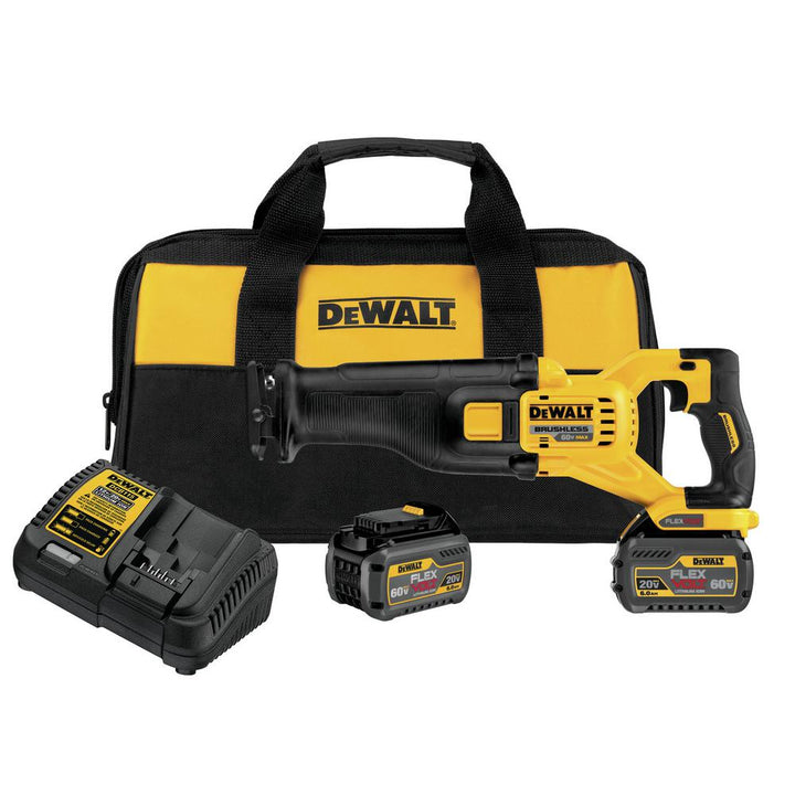 FLEXVOLT 60-Volt MAX Lithium-Ion Cordless Brushless Reciprocating Saw with (2) Batteries 2Ah, Charger and Contractor Bag - Super Arbor