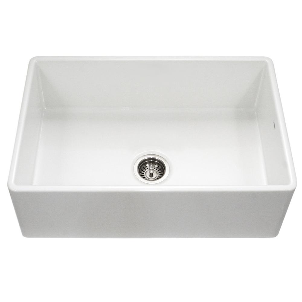 Platus Series Farmhouse Apron Front Fireclay 33 in. Single Bowl Kitchen Sink in White - Super Arbor