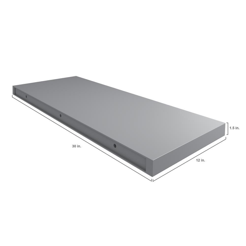 Assembled 30x1.5x12 in. Floating Shelf with Mounting Bracket in Gray - Super Arbor