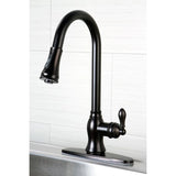 Kingston Brass American Classic Oil-Rubbed Bronze 1-Handle Deck-Mount Pull-Down Handle Kitchen Faucet (Deck Plate Included)