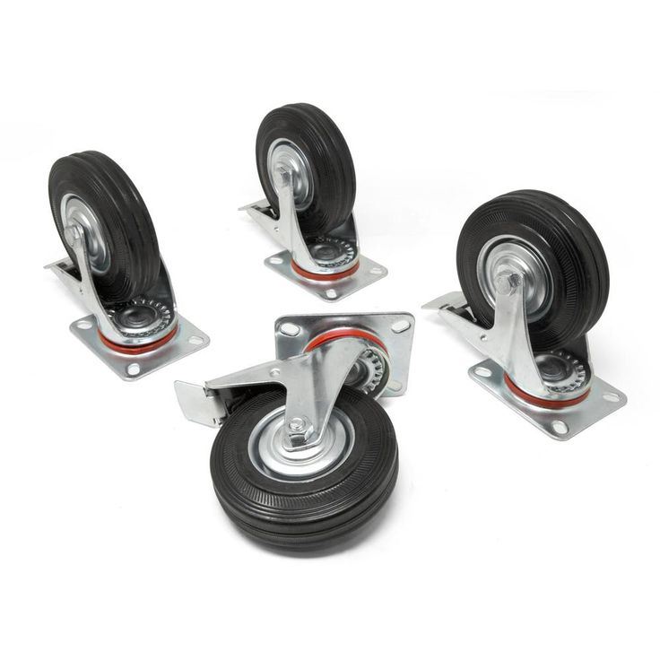 5 in. 220 lbs. Capacity Rubber Roller-Bearing Swivel Plate Caster with Brake (4-Pack)