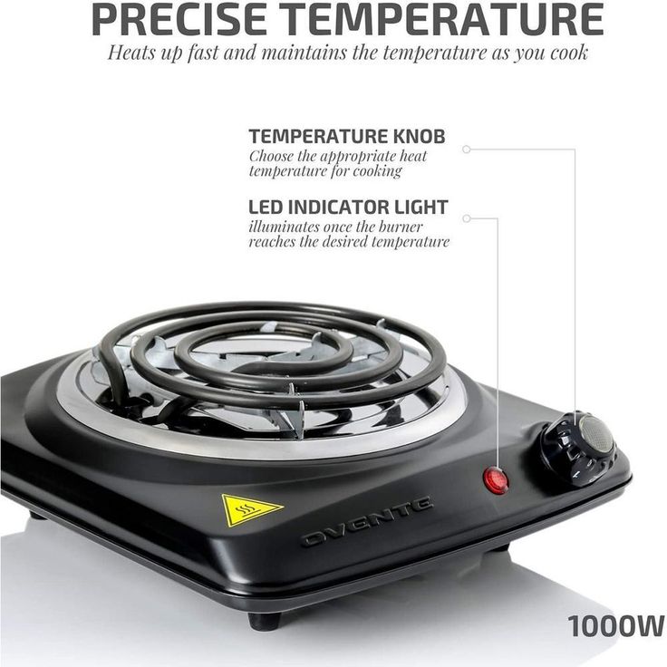 1000-Walt (120-Volt) Single Burner 6 in. Hot Plate Black Adjustable Temperature Control