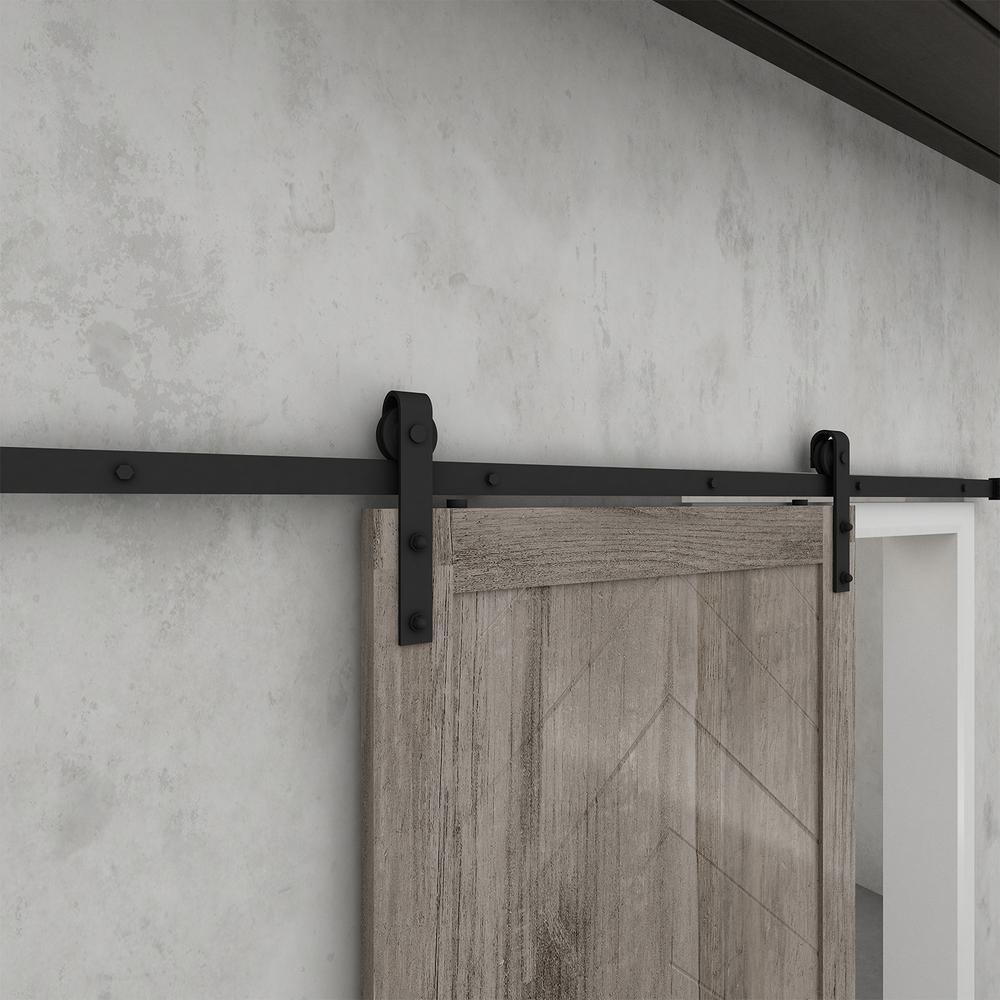 37 in. x 84 in. Herringbone Grey Finished Vinly Sliding Barn Door with Black Hardware Kit - Super Arbor