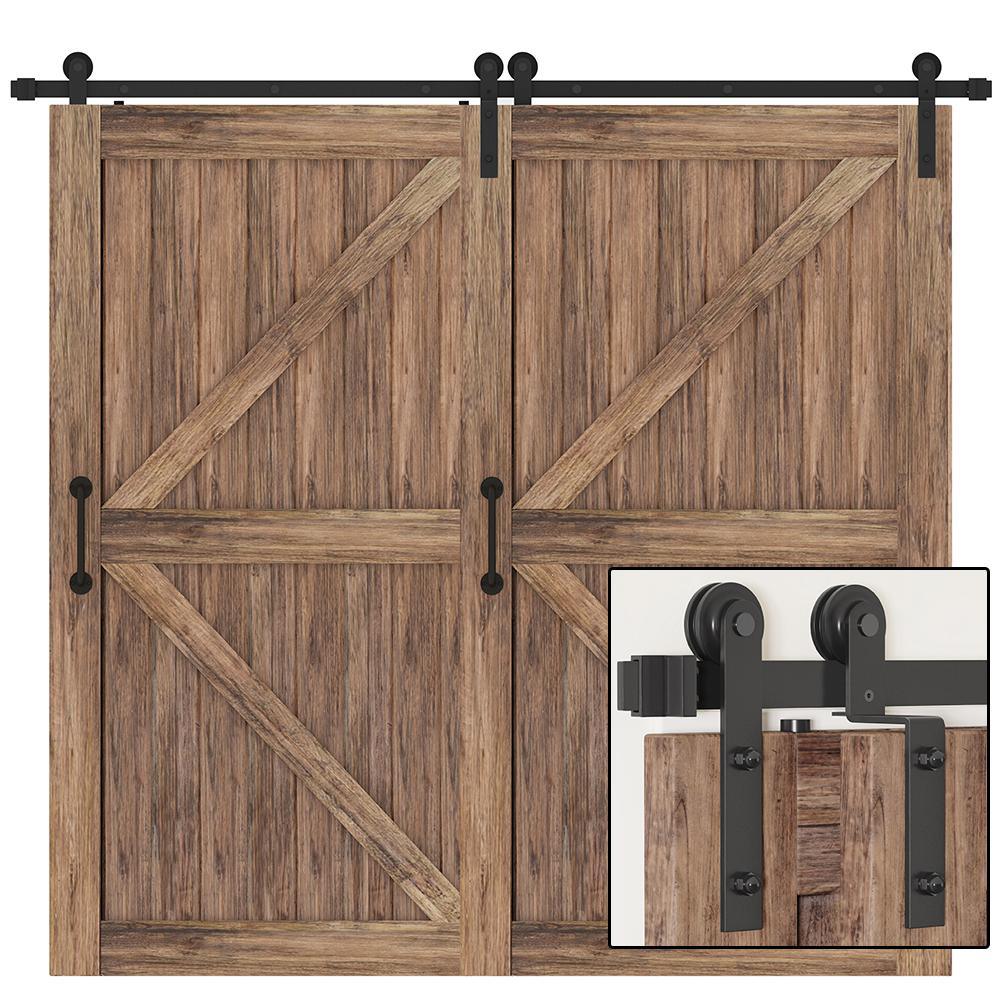 10 ft./120 in. Single Track Bypass Sliding Barn Door Hardware Kit for Double Doors Low Ceiling - Super Arbor