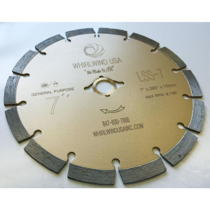 Whirlwind USA 7 in. 14-Teeth Segmented Diamond Blade for Dry or Wet Cutting Concrete, Stone, Brick and Masonry