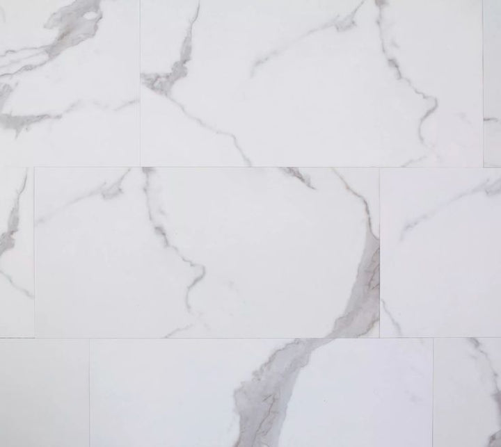 Carrara Marble Rigid Core Luxury Vinyl Tile - Cork Back