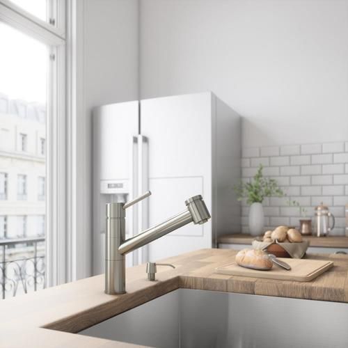 VIGO Branson Stainless Steel 1-Handle Deck-Mount Pull-Out Handle Kitchen Faucet