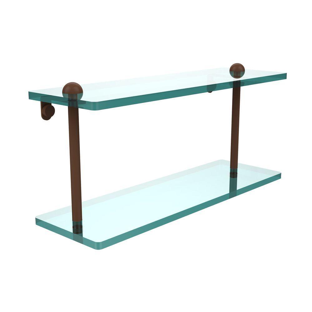 16 in. L x 8 in. H x 5 in. W 2-Tier Clear Glass Bathroom Shelf in Polished Chrome - Super Arbor