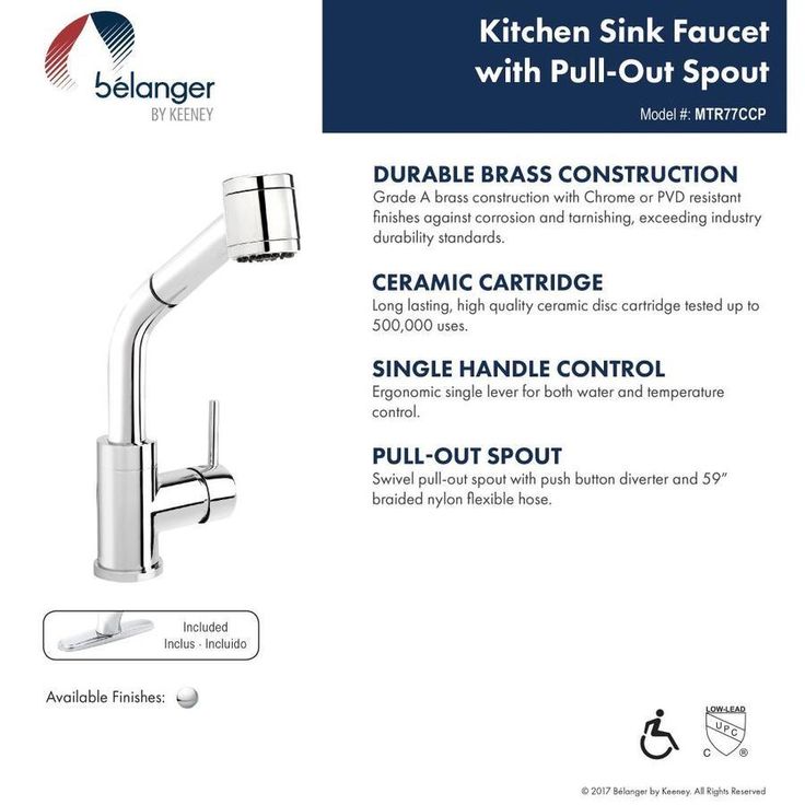 Keeney Metro Polished Chrome 1-Handle Deck-Mount Pull-Out Handle Kitchen Faucet (Deck Plate Included)