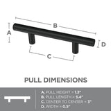 3 in. (76mm) Center-to-Center Matte Black Bar Pull (10-Pack) - Super Arbor