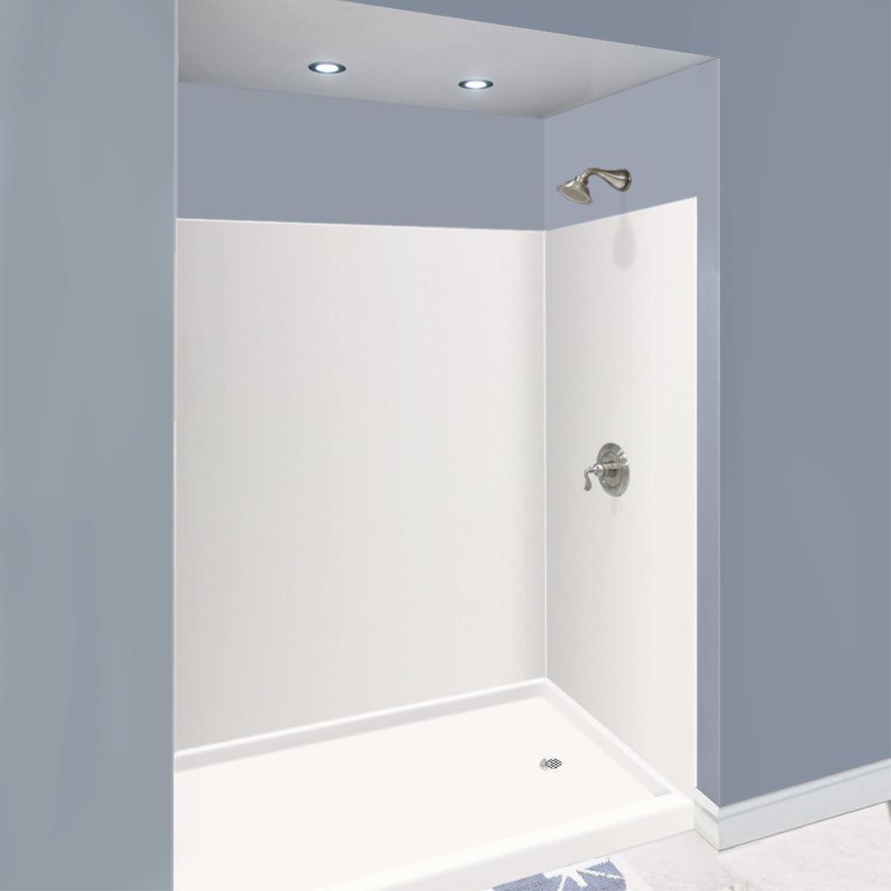 Expressions 48 in. x 48 in. x 96 in. 4-Piece Easy Up Adhesive Alcove Shower Wall Surround in Bianca - Super Arbor