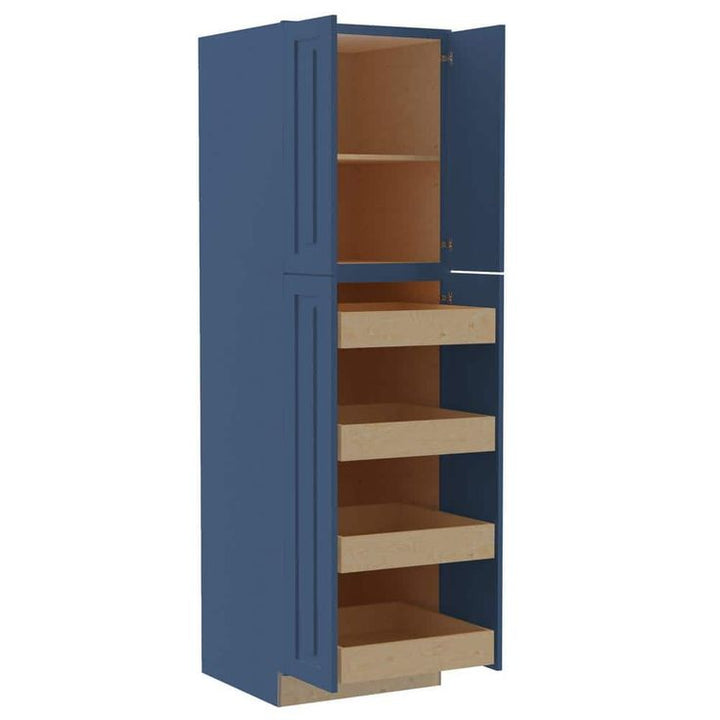 Home Decorators Collection Grayson 24 in. W x 24 in. D x 84 in. H Assembled Plywood Pantry Kitchen Cabinet in Mythic Blue with 4ROT Soft Close