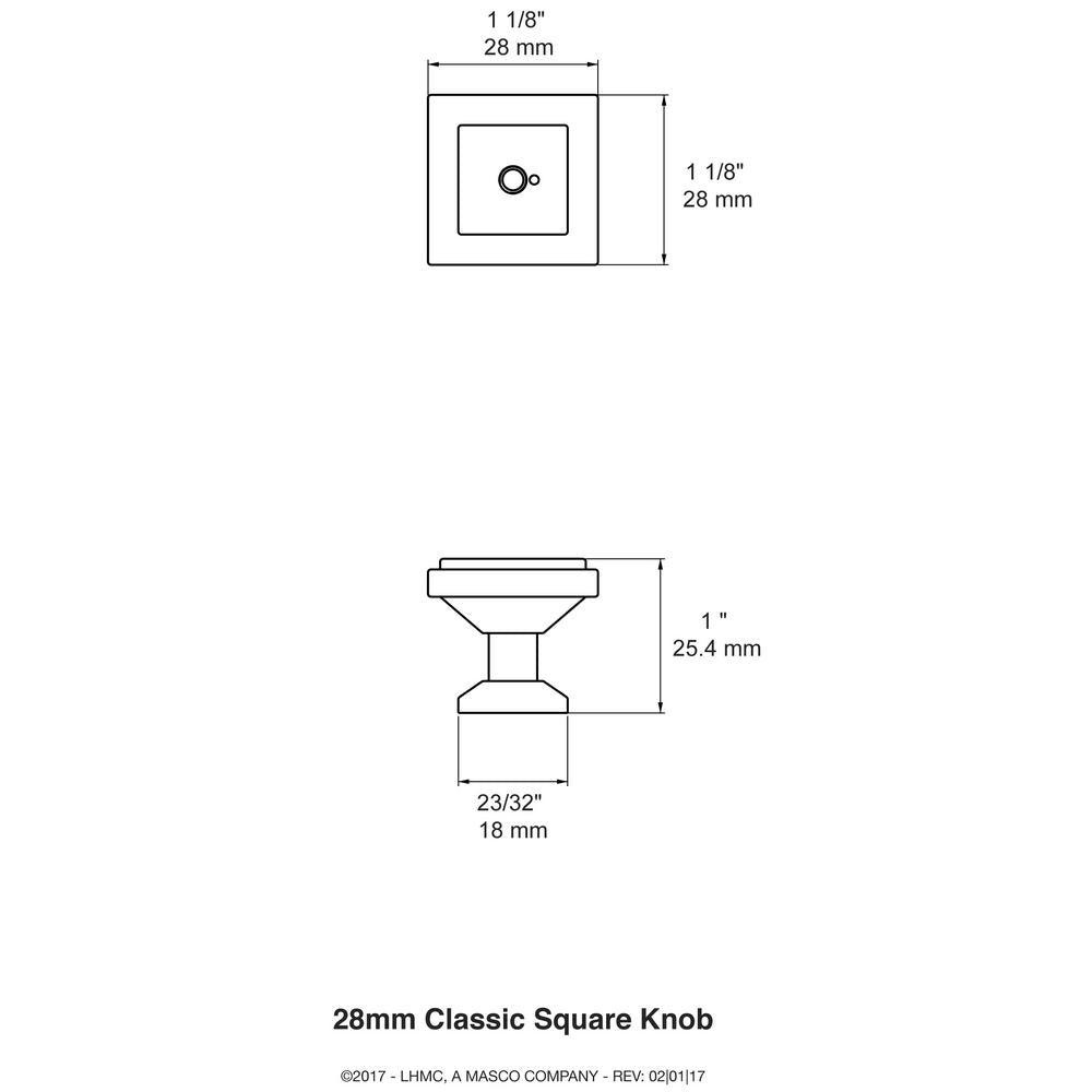 Classic Square 1-1/9 in. (28 mm) Champagne Bronze Cabinet Knob - Super Arbor