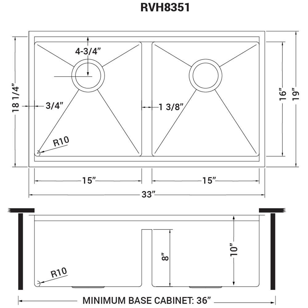 Tight Radius Undermount 16-Gauge Stainless Steel 33 in. Double Bowl 50/50 Ledge Workstation Kitchen Sink - Super Arbor