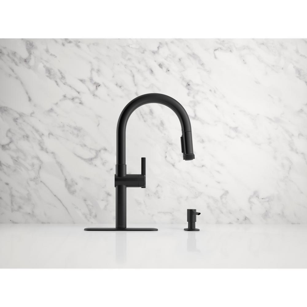 Rune Single-Handle Pull-Down Sprayer Kitchen Faucet in Matte Black - Super Arbor