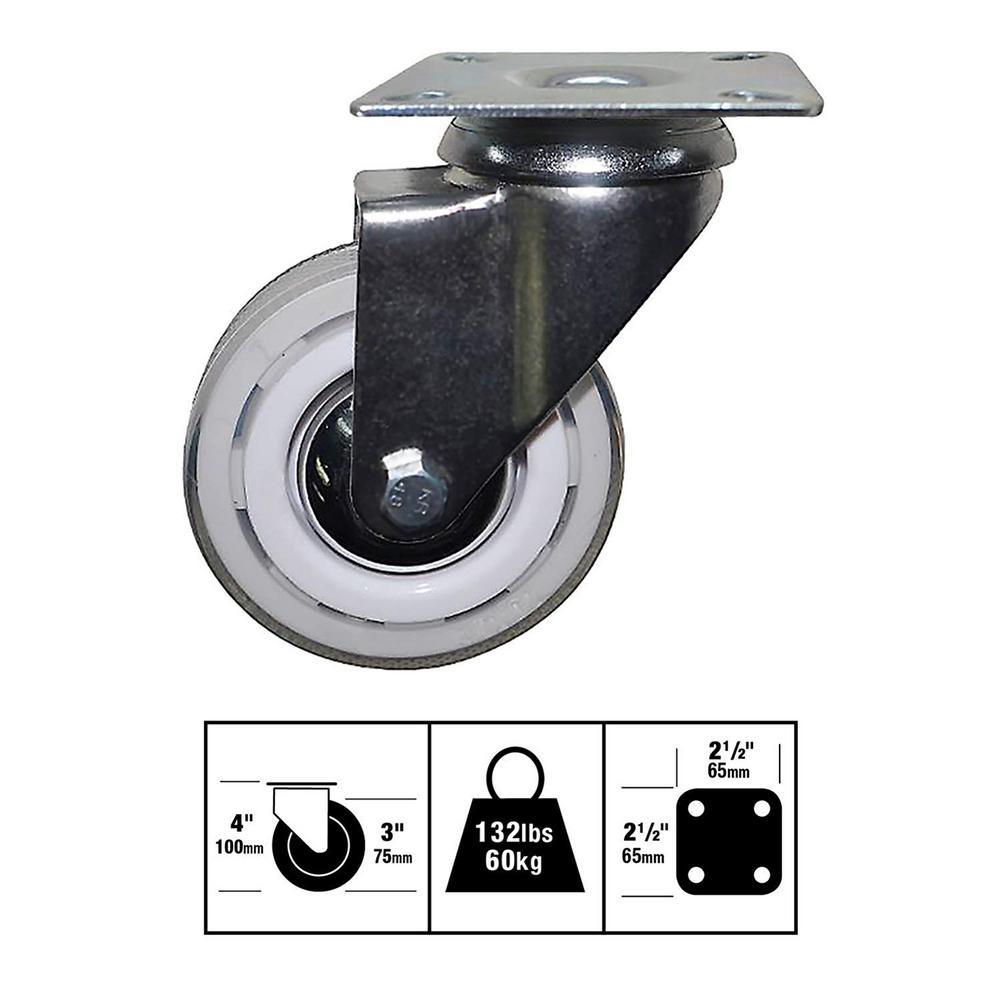 3 in. White Snow Swivel Caster with 132 lbs. Load Capacity (4-Pack) - Super Arbor