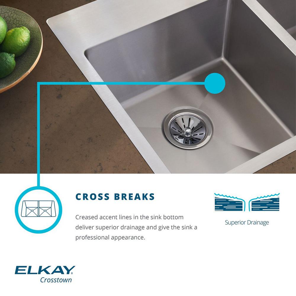 Crosstown Undermount Stainless Steel 32 in. Single Bowl Kitchen Sink with Center Drain