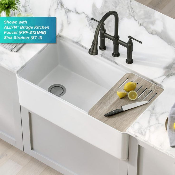 Turino 33 in. White Fireclay Single Bowl Farmhouse Apron Workstation Kitchen Sink with Accessories