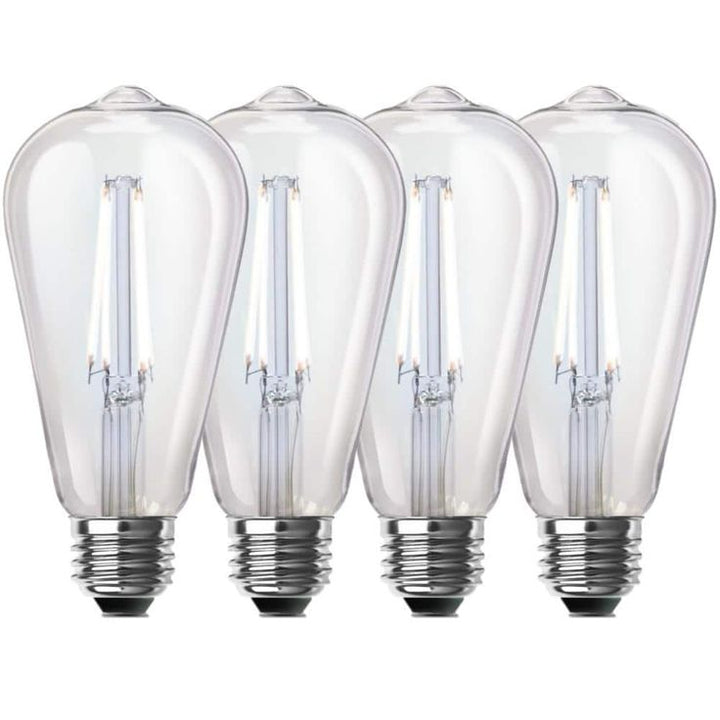 Feit Electric 60-Watt Equivalent ST19 Dimmable LED Clear Glass Vintage Edison Light Bulb With Straight Filament Daylight (4-Pack)