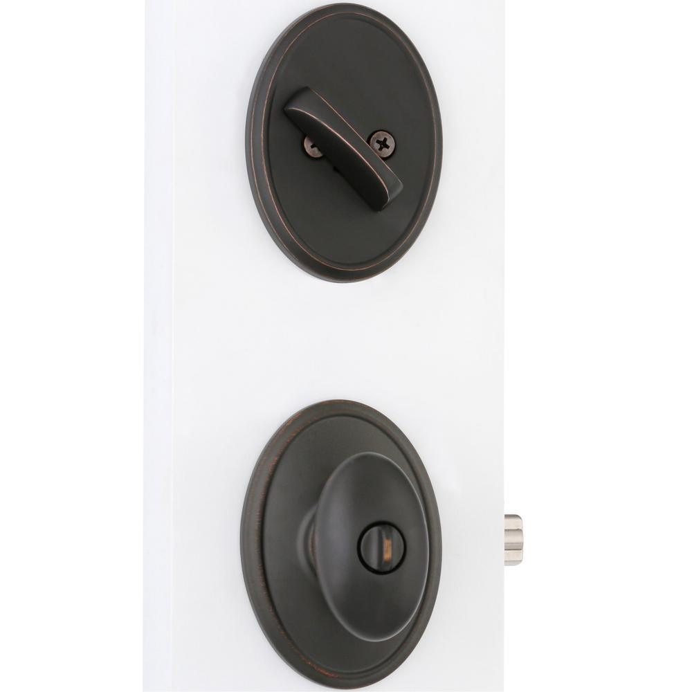 Schlage Wakefield Aged Bronze Single Cylinder Deadbolt with Siena Entry Door Knob Combo Pack