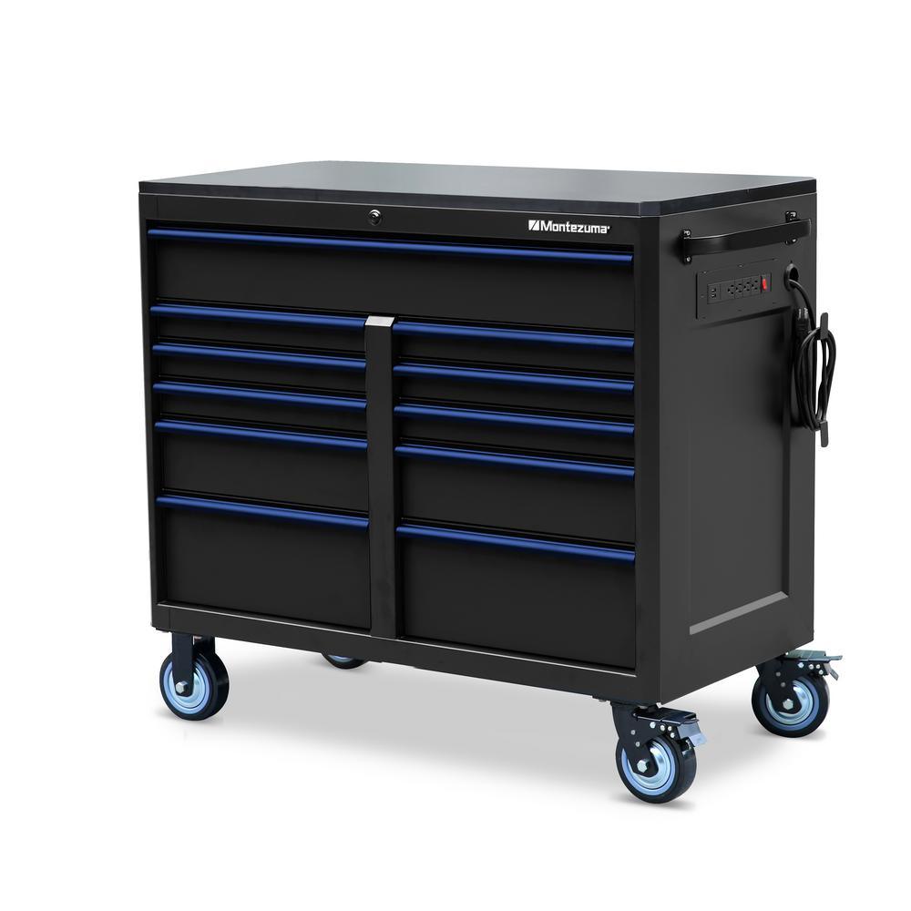 24 in. x 46 in. 17-Drawer Tool Chest and Cabinet Combo with Power and USB Outlets in Black and Blue - Super Arbor
