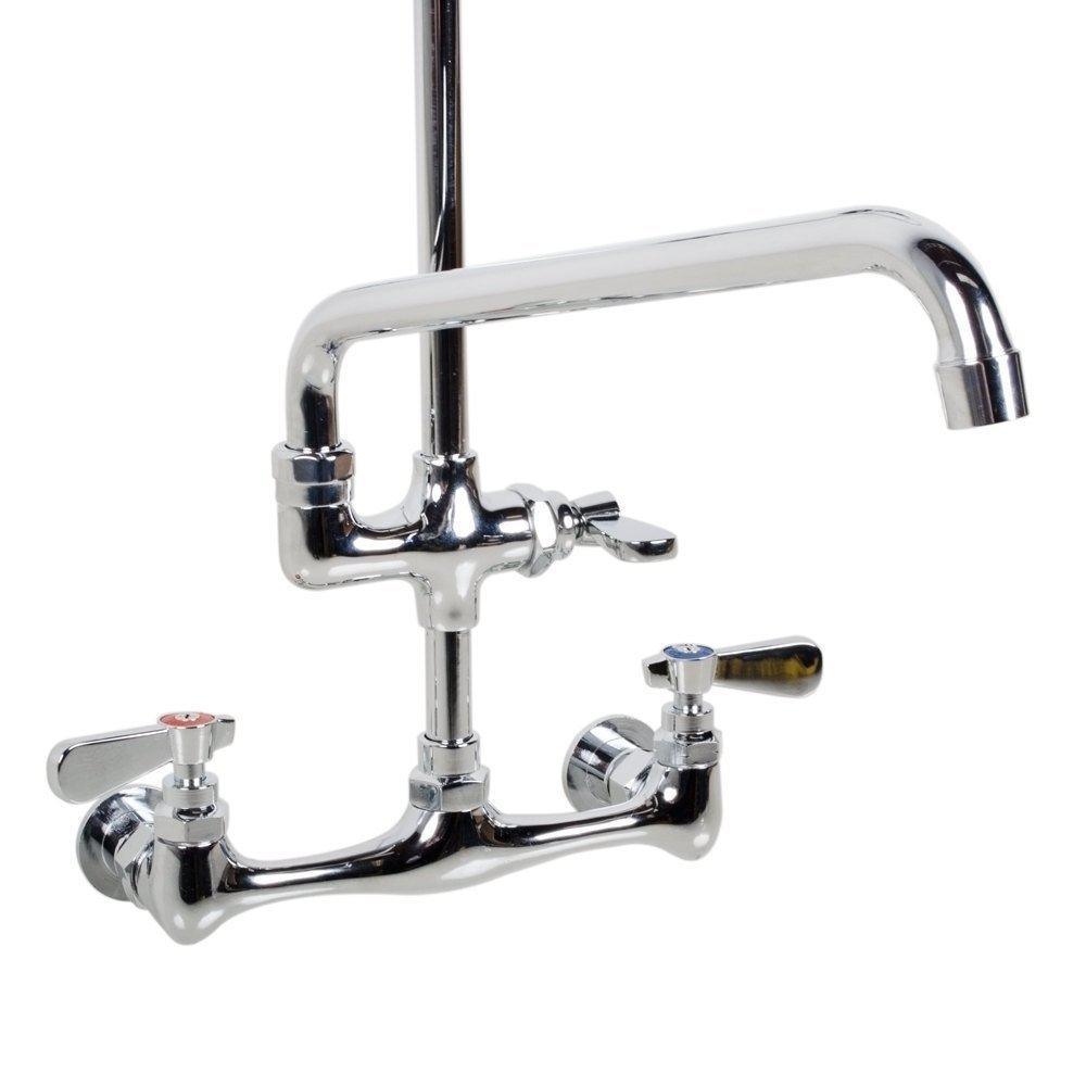 Commercial Pull Down 2-Handle Wall Mount Pre-Rinse Spray Utility Kitchen Faucet in Chrome Finish - Super Arbor