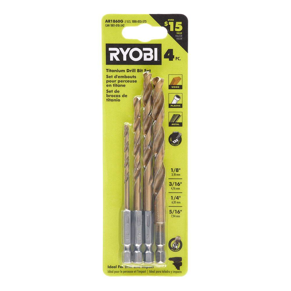 RYOBI SpeedLoad+ Titanium 4-Piece Hex Shank Drill Bit Set