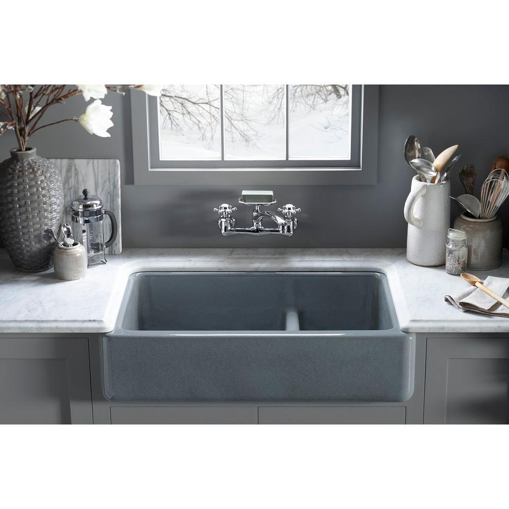 Whitehaven Smart Divide Self-Trimming Farmhouse Apron Front Cast Iron 36 in. Double Bowl Kitchen Sink in White - Super Arbor