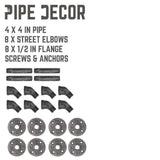 1/2 in. Black Pipe 5.75 in. W x 5.75 in. H Wall Mounted Double Flange Angled Shelf Bracket Kit (4-Pack)
